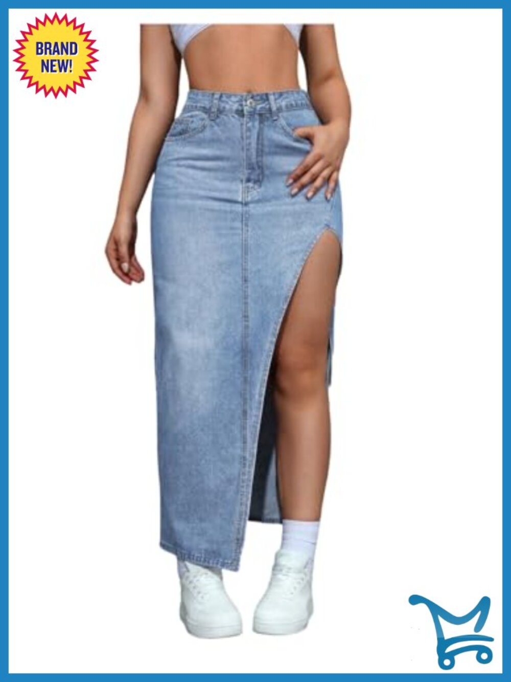 Sexy High Slit Denim Maxi Skirt Long Pencil Jean Skirt High Waisted Split